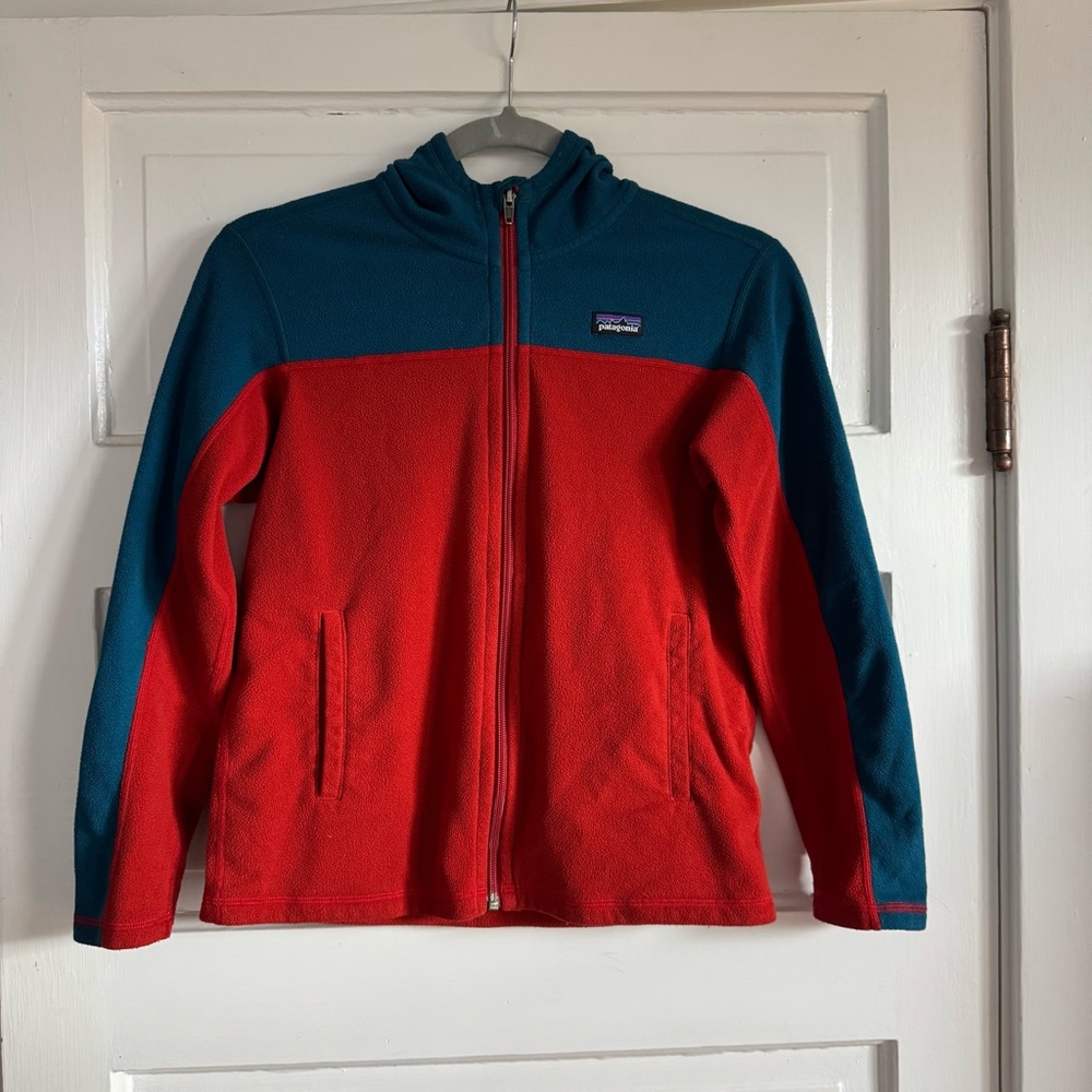 Patagonia Boys Teal and Red MicroFleece Hoody